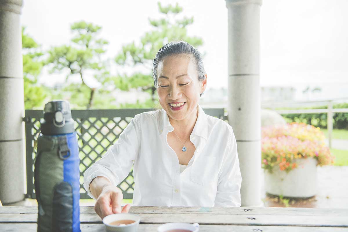 舞子公園でゲストと共に朝食を摂ることがあるJunkoさん