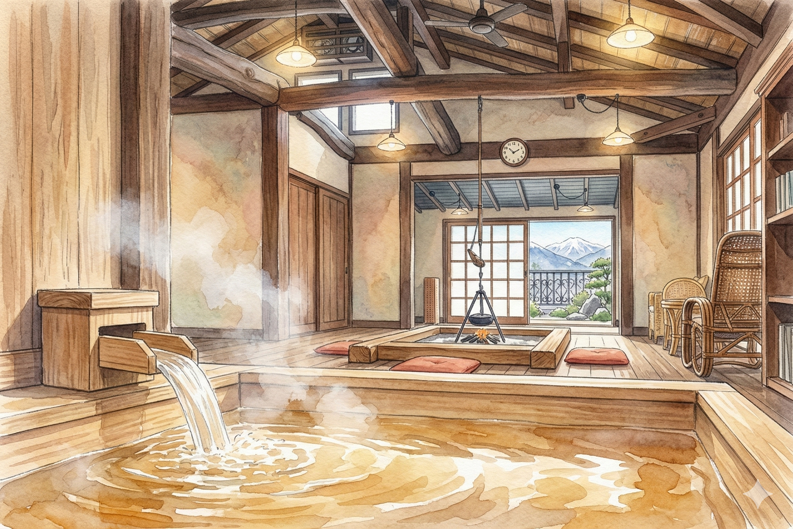 高級旅館のようなしつらえの檜風呂つき一棟貸し切り