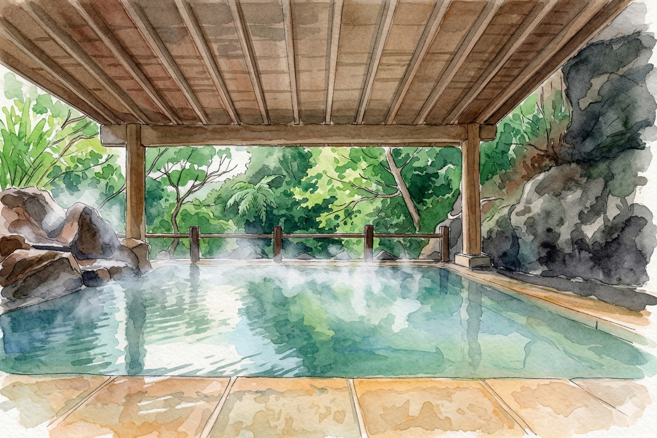 森の中でひっそりと佇む温泉で体を癒す