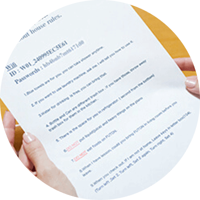 ハウスルールなど、家の使い方をプリントしましょう。