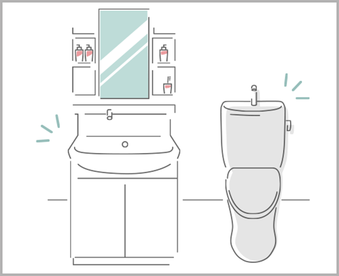 水回り:ゲストが使うバス・トイレ・洗面所も写真として大事 照明を使って明るい印象で撮影・汚さを感じさせないよう清潔にしましょう